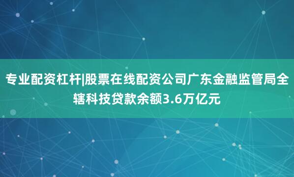 专业配资杠杆|股票在线配资公司广东金融监管局全辖科技贷款余额3.6万亿元
